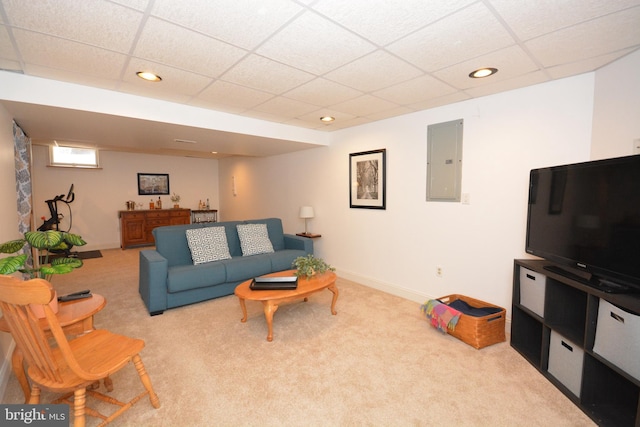 321 Coventry Ln, Lititz, PA 17543 - carpeted living room featuring electric panel, a paneled ceiling, and recessed lighting