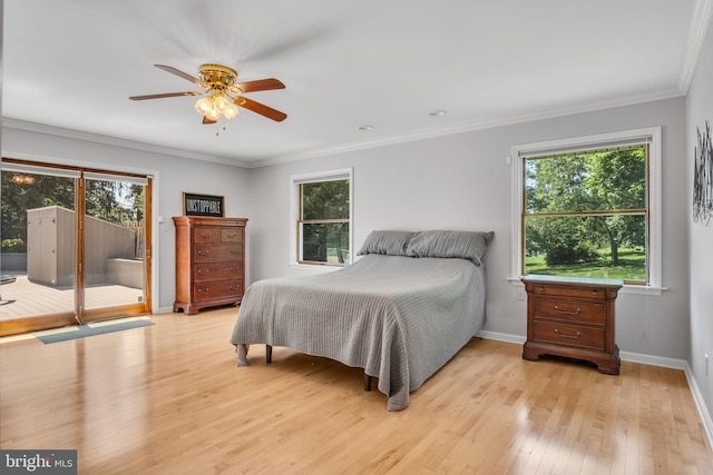 220 Longview Blvd, Gettysburg, PA 17325 - bedroom featuring access to outside, multiple windows, light wood-style flooring, crown molding, and ceiling fan