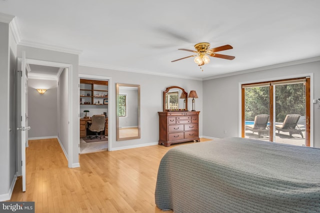 220 Longview Blvd, Gettysburg, PA 17325 - bedroom featuring access to outside, light wood-style floors, a desk, crown molding, and ceiling fan