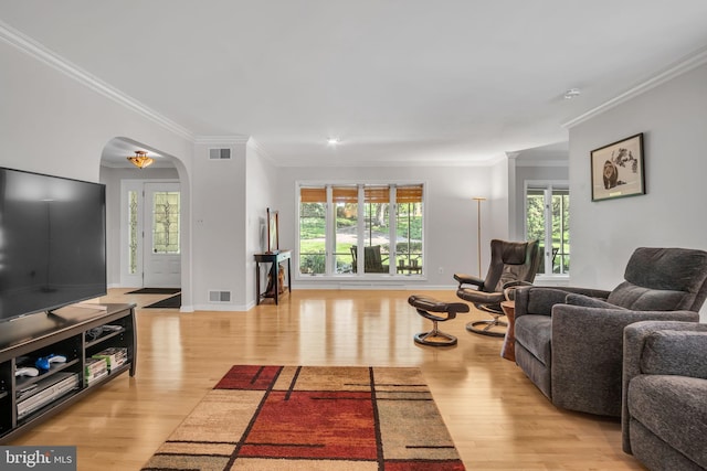 220 Longview Blvd, Gettysburg, PA 17325 - living area featuring light wood-style flooring, healthy amount of natural light, ornamental molding, and arched walkways