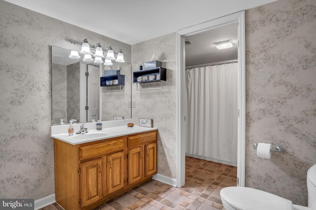 220 Longview Blvd, Gettysburg, PA 17325 - bathroom featuring vanity, wallpapered walls, and a shower with curtain
