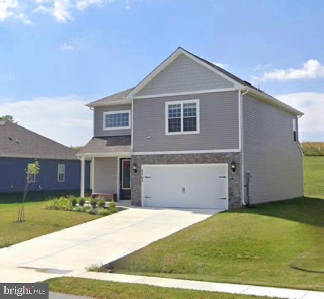 9962 Roulette Dr, Hagerstown, MD 21740 - craftsman-style house with concrete driveway, an attached garage, and a front yard