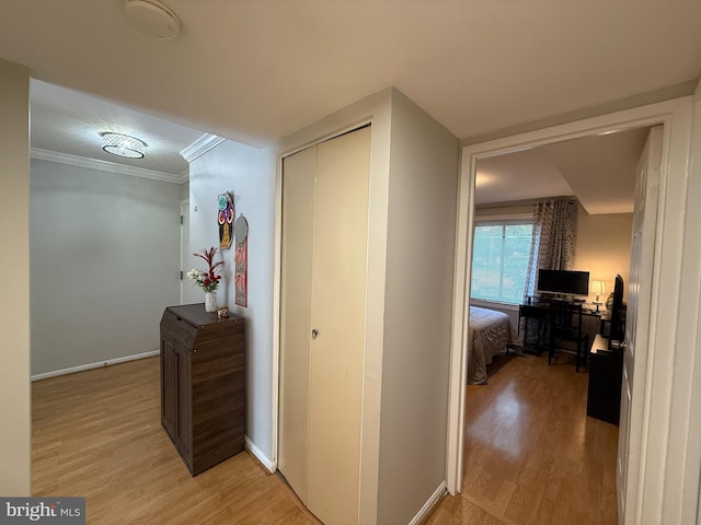 9711 Kings Crown Ct Unit 101, Fairfax, VA 22031 - corridor with light wood finished floors, crown molding, and an office area