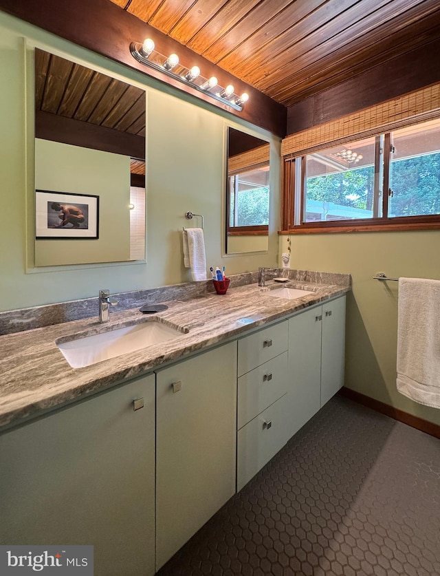 617 Old Mill Rd, Gettysburg, PA 17325 - bathroom featuring double vanity and wood ceiling