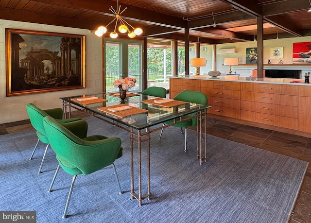 617 Old Mill Rd, Gettysburg, PA 17325 - sunroom with beamed ceiling, a chandelier, and french doors