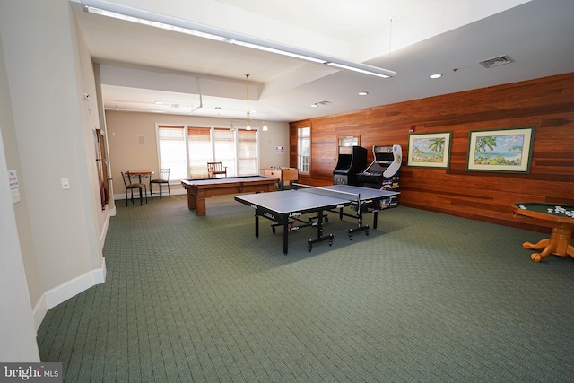 38337 N Mill Ln Unit 116, Ocean View, DE 19970 - playroom featuring billiards, carpet floors, wooden walls, and recessed lighting