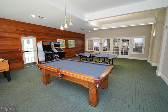 38337 N Mill Ln Unit 116, Ocean View, DE 19970 - recreation room featuring carpet flooring, wood walls, billiards, and recessed lighting