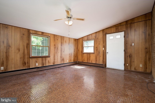 3990 View Top Rd, Ellicott City, MD 21042 - spare room featuring healthy amount of natural light, ceiling fan, wooden walls, and lofted ceiling