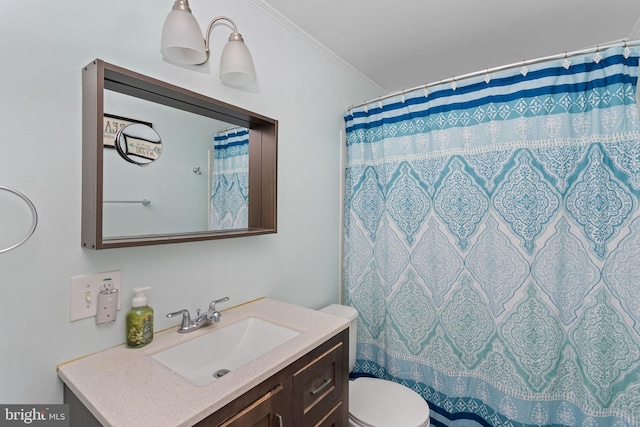 260 Irvington Pl, Hamilton, NJ 08610 - bathroom with vanity, ornamental molding, and a shower with curtain