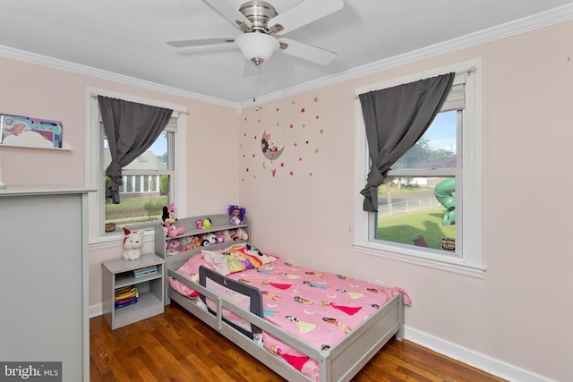 260 Irvington Pl, Hamilton, NJ 08610 - bedroom featuring ornamental molding, multiple windows, wood finished floors, and a ceiling fan