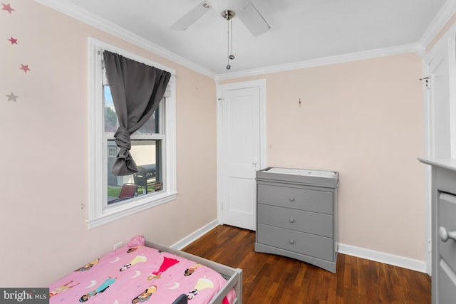 260 Irvington Pl, Hamilton, NJ 08610 - bedroom featuring ornamental molding, dark wood finished floors, and a ceiling fan