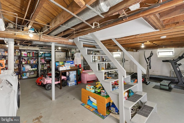260 Irvington Pl, Hamilton, NJ 08610 - basement featuring washing machine and clothes dryer and stairs