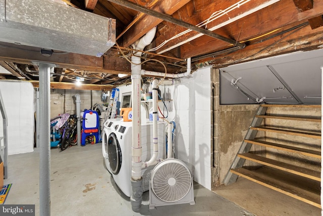 260 Irvington Pl, Hamilton, NJ 08610 - unfinished below grade area with independent washer and dryer and stairway