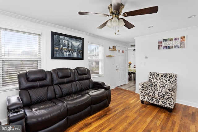 260 Irvington Pl, Hamilton, NJ 08610 - living room featuring crown molding, a ceiling fan, and wood finished floors