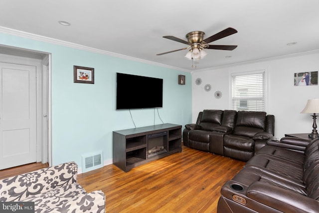 260 Irvington Pl, Hamilton, NJ 08610 - living room featuring ceiling fan, crown molding, and wood finished floors