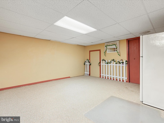 55 W Duck St, Front Royal, VA 22630 - below grade area with freestanding refrigerator, carpet floors, and a paneled ceiling