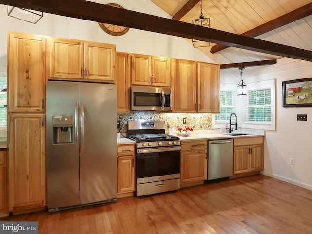 832 Shenandoah River Dr, Harpers Ferry, WV 25425 - kitchen featuring appliances with stainless steel finishes, tasteful backsplash, light wood finished floors, and light countertops