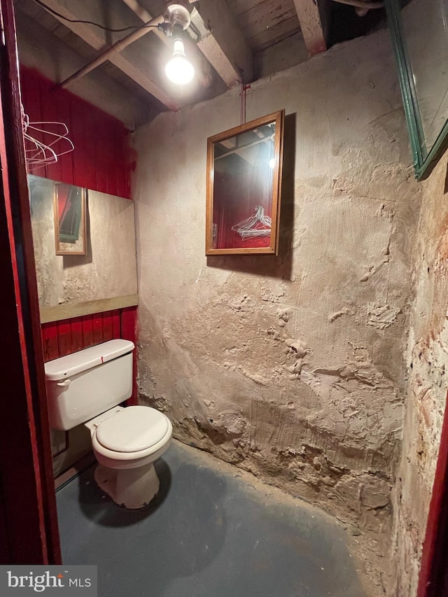 3831 N 19th St, Philadelphia, PA 19140 - half bathroom with concrete floors and beam ceiling