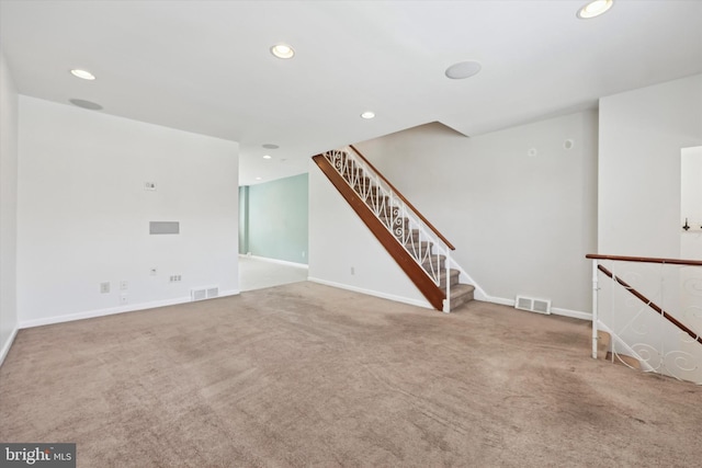 260 Rock St, Philadelphia, PA 19128 - unfurnished living room featuring carpet flooring, recessed lighting, and stairway