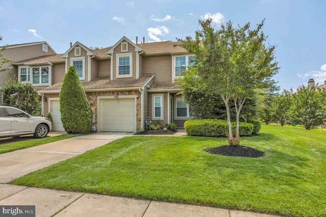 506 Masters Dr, Blackwood, NJ 08012 - multi unit property featuring concrete driveway, a garage, a front lawn, stone siding, and roof with shingles