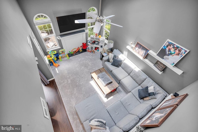 506 Masters Dr, Blackwood, NJ 08012 - living room with ceiling fan and a high ceiling