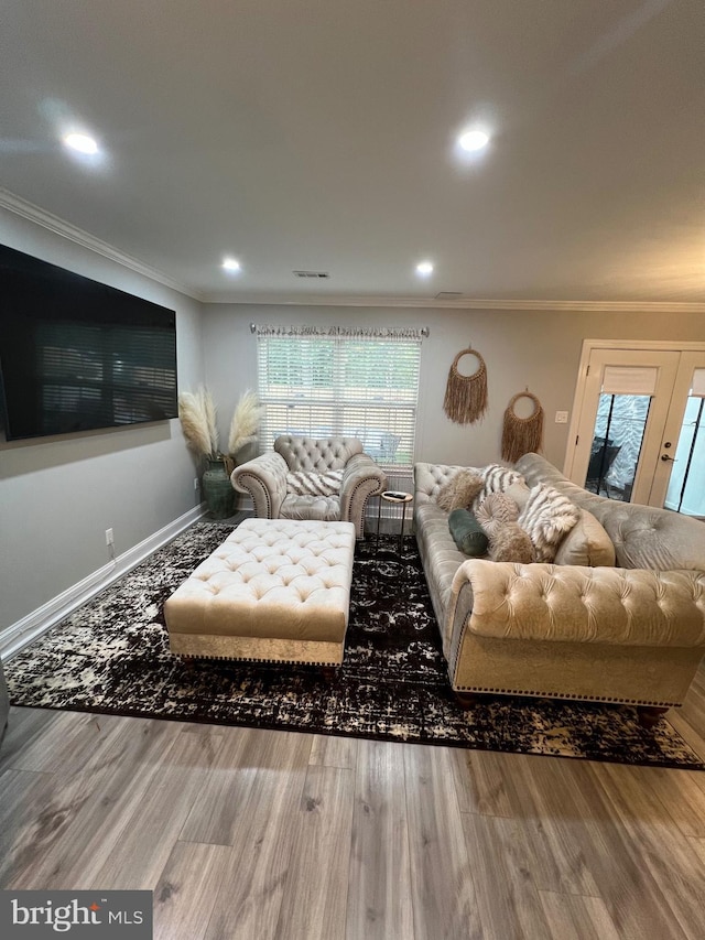 44 Meadowrue Ln, Sicklerville, NJ 08081 - living area featuring crown molding, wood finished floors, and recessed lighting