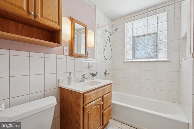 1102 Walnut, Collingdale, PA 19023 - bathroom featuring vanity, tile walls, shower / washtub combination, and tile patterned flooring