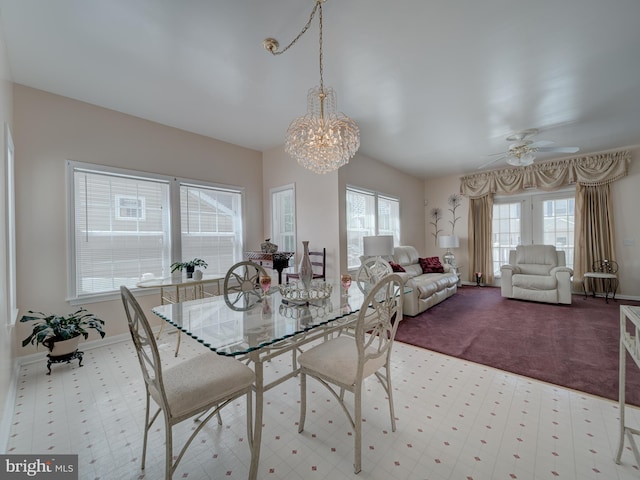 7317 Jubilee Cir, Elkridge, MD 21075 - dining room with plenty of natural light, a chandelier, tile patterned floors, and a ceiling fan