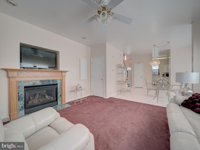 7317 Jubilee Cir, Elkridge, MD 21075 - living room with a ceiling fan, a high end fireplace, and carpet
