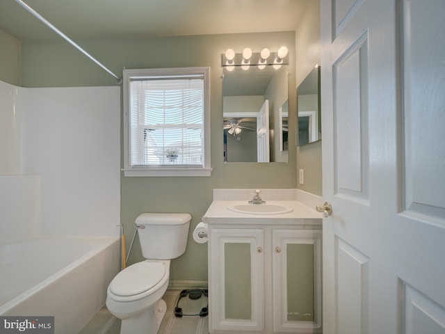 7317 Jubilee Cir, Elkridge, MD 21075 - bathroom featuring vanity, shower / tub combination, tile patterned floors, and ceiling fan