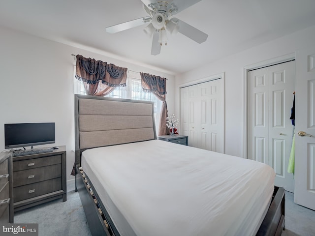 7317 Jubilee Cir, Elkridge, MD 21075 - bedroom with carpet, two closets, and a ceiling fan