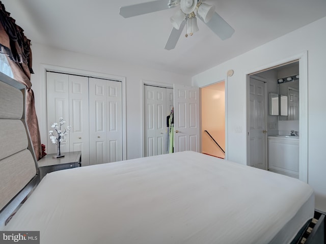 7317 Jubilee Cir, Elkridge, MD 21075 - bedroom featuring two closets, ensuite bath, and a ceiling fan
