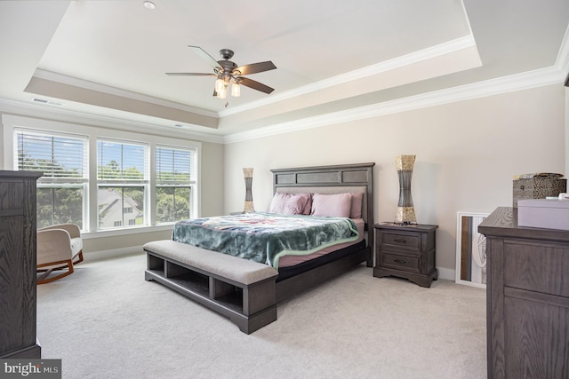 1311 Corbett Rd, Monkton, MD 21111 - bedroom featuring a raised ceiling, crown molding, light carpet, and ceiling fan
