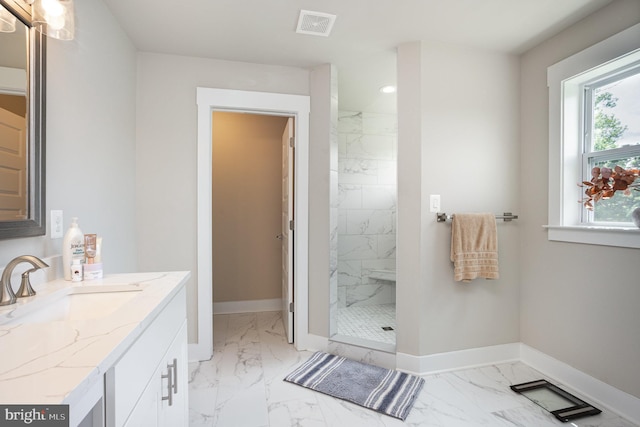 1311 Corbett Rd, Monkton, MD 21111 - full bathroom featuring marble finish flooring, vanity, a marble finish shower, and recessed lighting