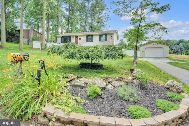 2333 Sunset Cir, Glenville, PA 17329 - view of front of home with an outdoor structure, a garage, a chimney, and concrete driveway