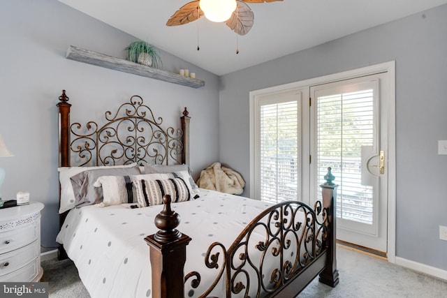 7723 Meath Rd, Baltimore, MD 21222 - carpeted bedroom with access to outside, ceiling fan, and lofted ceiling