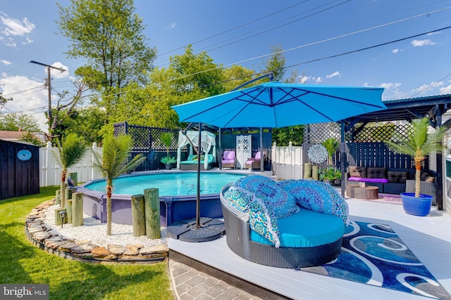 7723 Meath Rd, Baltimore, MD 21222 - view of pool with a fenced backyard, an outdoor hangout area, and a deck