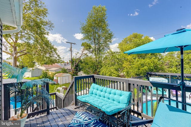 7723 Meath Rd, Baltimore, MD 21222 - wooden deck featuring a storage shed