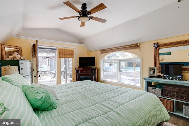 7723 Meath Rd, Baltimore, MD 21222 - bedroom featuring lofted ceiling, access to outside, and ceiling fan
