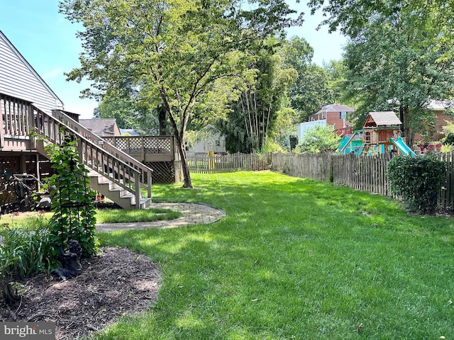 7131 Murray Ln, Annandale, VA 22003 - fenced backyard featuring a playground and stairs