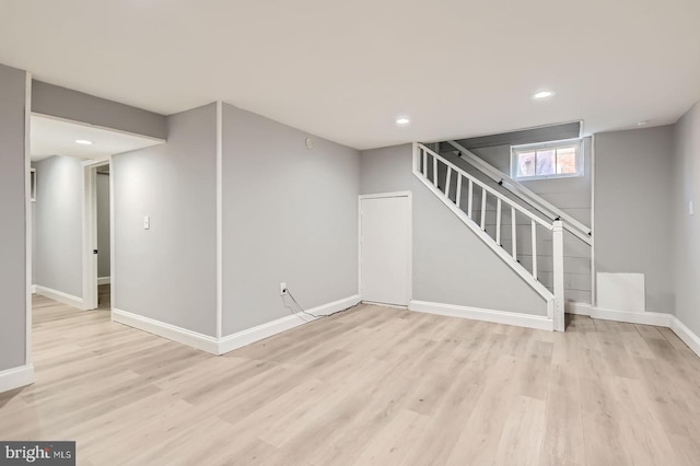 3401 Woodring Ave, Baltimore, MD 21234 - below grade area with light wood-type flooring, stairs, and recessed lighting