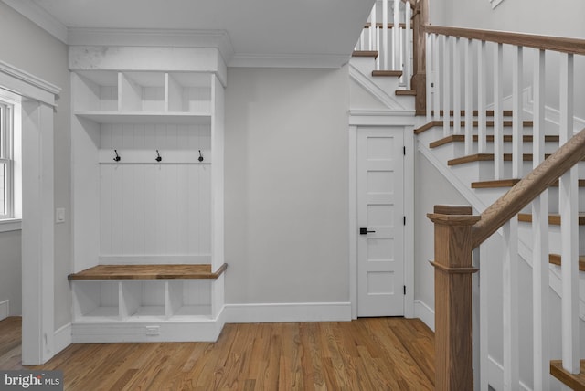 387 Gallup Rd, Princeton, NJ 08540 - mudroom featuring wood finished floors and ornamental molding