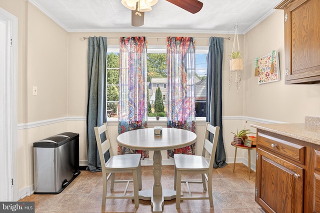 15 Overlook Ave, Lancaster, PA 17601 - dining room featuring ceiling fan, stone finish flooring, and ornamental molding