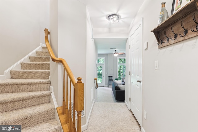 6706 Debra Lu Way, Springfield, VA 22150 - staircase with carpet flooring and a ceiling fan