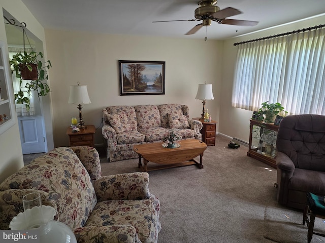 1220 Manatawny St, Pottstown, PA 19464 - carpeted living area with a ceiling fan and a baseboard radiator