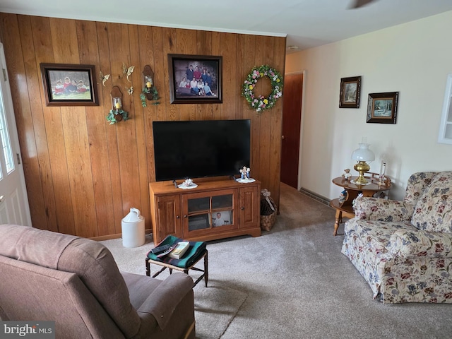 1220 Manatawny St, Pottstown, PA 19464 - living room featuring carpet floors and wooden walls