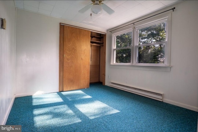 102 Spring St, Bridgeton, NJ 08302 - unfurnished bedroom featuring a baseboard heating unit, carpet flooring, and a closet