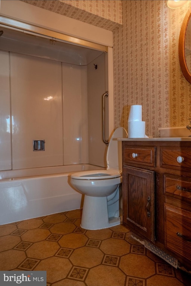 102 Spring St, Bridgeton, NJ 08302 - full bath with vanity, wallpapered walls, and tub / shower combination