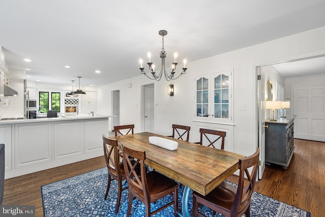 1263 Argyle Rd, Berwyn, PA 19312 - dining space featuring dark wood-style flooring, a chandelier, and recessed lighting
