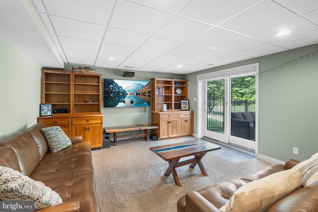 1263 Argyle Rd, Berwyn, PA 19312 - living room featuring a paneled ceiling, light colored carpet, and recessed lighting